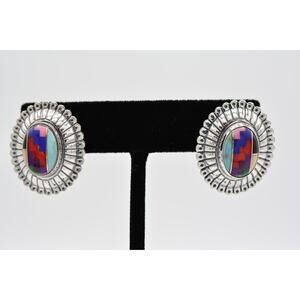 QT Quoc Vintage Dangle Stone Inlay Earrings Sterling Silver Navajo Tribal 9H